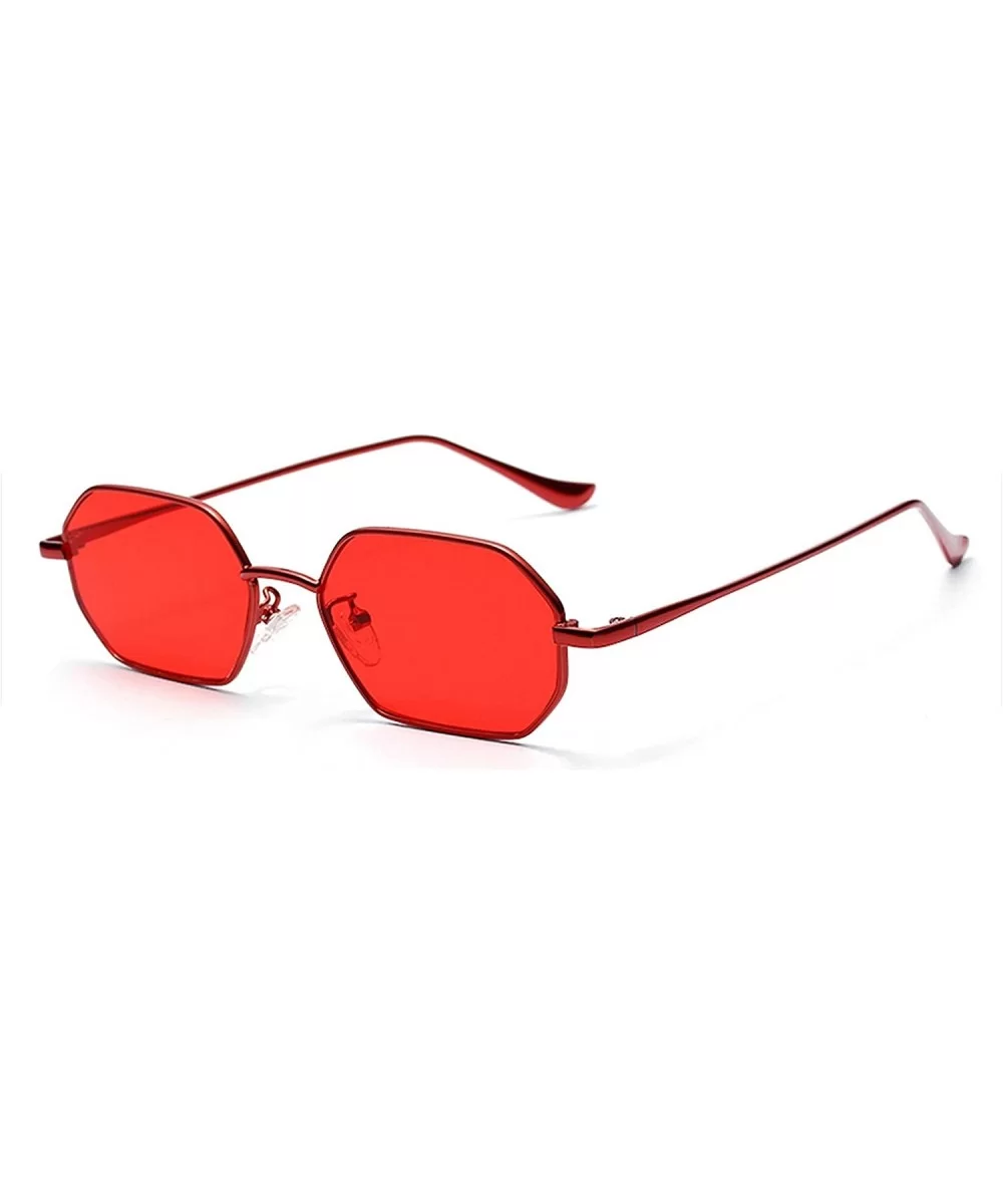 Small Rectangle Sunglasses Men 2019 Metal Frame Polygon Women Red Lens Sun Glasses Gold Unisex Uv400 - Full Red - CD197YD9RH5...