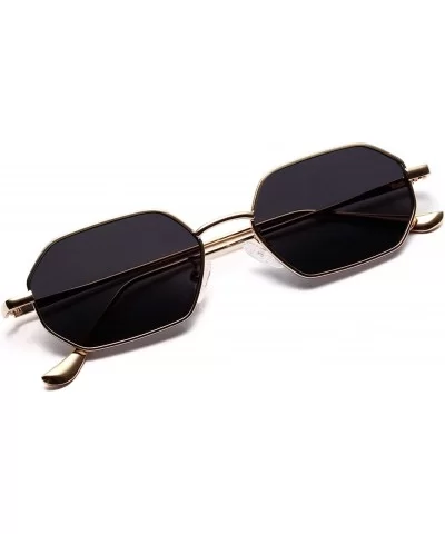 Small Rectangle Sunglasses Men 2019 Metal Frame Polygon Women Red Lens Sun Glasses Gold Unisex Uv400 - Full Red - CD197YD9RH5...