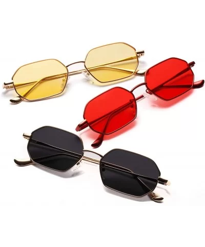 Small Rectangle Sunglasses Men 2019 Metal Frame Polygon Women Red Lens Sun Glasses Gold Unisex Uv400 - Full Red - CD197YD9RH5...