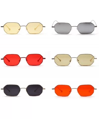 Small Rectangle Sunglasses Men 2019 Metal Frame Polygon Women Red Lens Sun Glasses Gold Unisex Uv400 - Full Red - CD197YD9RH5...