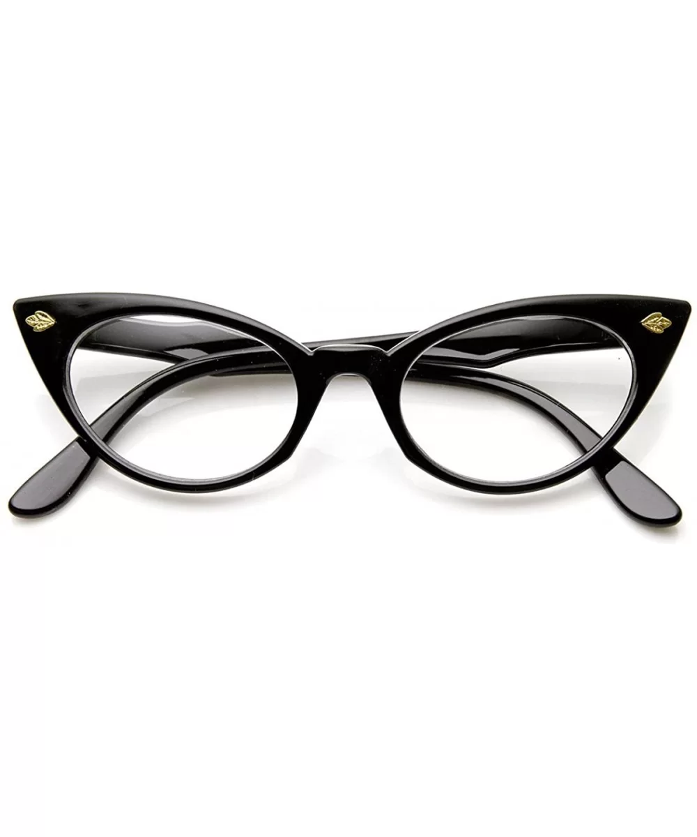 Womens Fashion 60's Era Leaf Accent Clear Lens Cat Eye Glasses (Black) - CH11MV5ZH2F $14.82 Cat Eye