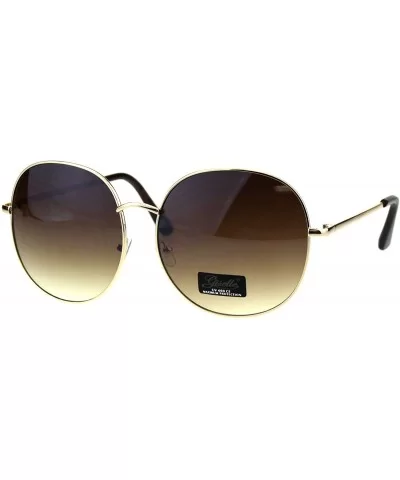 Womens Sunglasses Oversized Round Thin Metal Frame UV 400 - Gold (Brown) - CE18IS2HNQ3 $14.98 Round