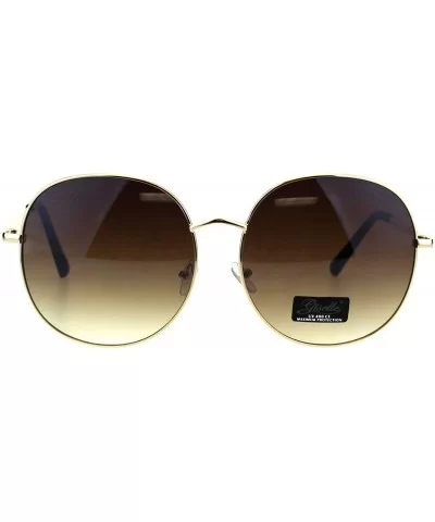 Womens Sunglasses Oversized Round Thin Metal Frame UV 400 - Gold (Brown) - CE18IS2HNQ3 $14.98 Round