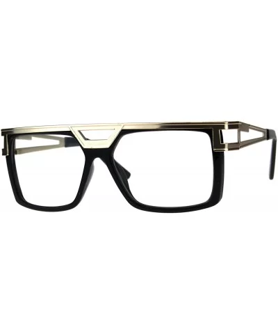 Mens Clear Lens Glasses Gold Flat Metal Top Square Rectangular Fashion - Black - CE18G8QHSIL $14.13 Square