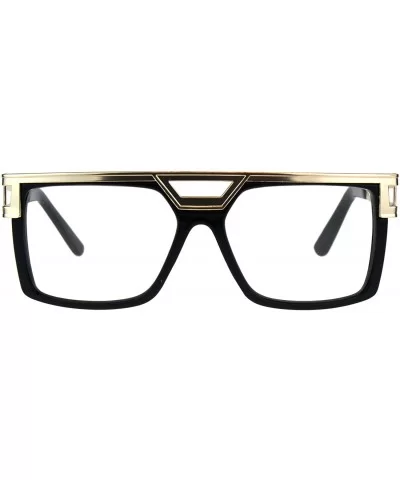 Mens Clear Lens Glasses Gold Flat Metal Top Square Rectangular Fashion - Black - CE18G8QHSIL $14.13 Square