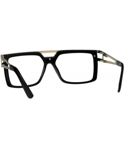 Mens Clear Lens Glasses Gold Flat Metal Top Square Rectangular Fashion - Black - CE18G8QHSIL $14.13 Square