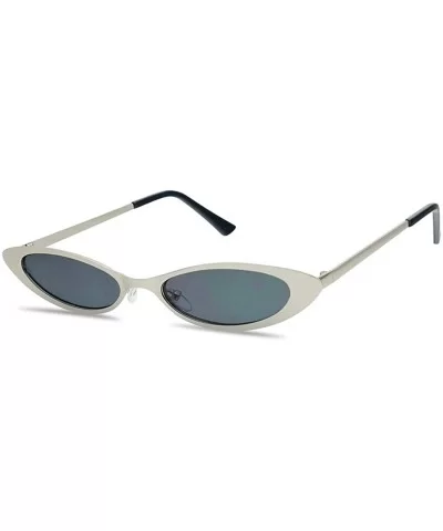 Colorful Tinted Cat Eye Sunglasses Small Narrow Oval Vintage 90's Shades - Silver Frame - Black - CX18ERCMIZS $13.56 Cat Eye