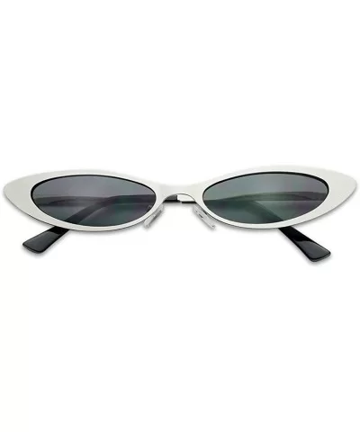 Colorful Tinted Cat Eye Sunglasses Small Narrow Oval Vintage 90's Shades - Silver Frame - Black - CX18ERCMIZS $13.56 Cat Eye