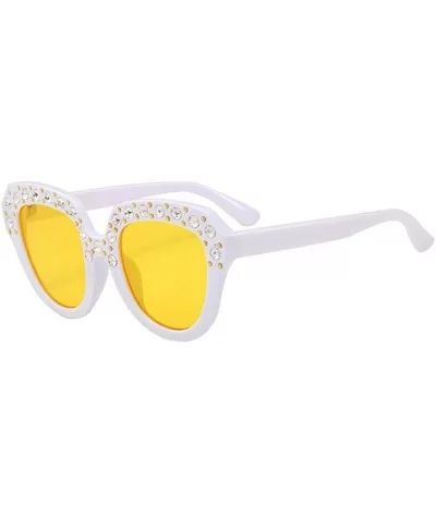 Sunglasses for Women Cat Eye Vintage Sunglasses Retro Oversized Glasses Eyewear Diamond - Yellow - CX18QMXDXLG $11.04 Cat Eye