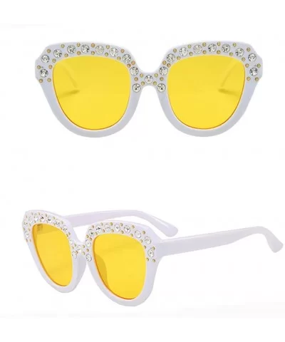 Sunglasses for Women Cat Eye Vintage Sunglasses Retro Oversized Glasses Eyewear Diamond - Yellow - CX18QMXDXLG $11.04 Cat Eye