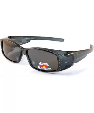 Clear Icy Bling Rectangular Polarized OTG Fit Over Sunglasses P007 - Black - C51887MAWOX $21.55 Rectangular
