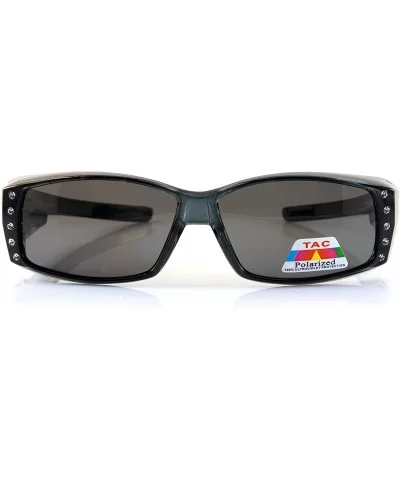 Clear Icy Bling Rectangular Polarized OTG Fit Over Sunglasses P007 - Black - C51887MAWOX $21.55 Rectangular