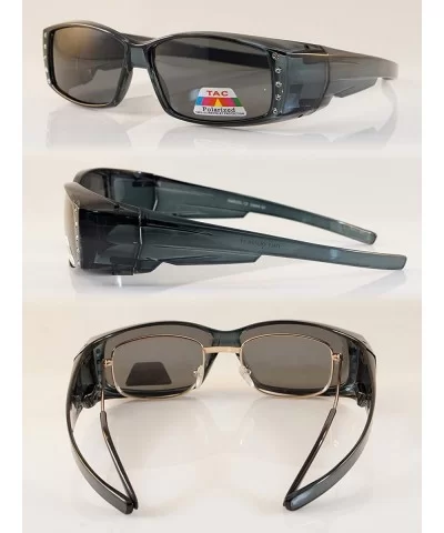 Clear Icy Bling Rectangular Polarized OTG Fit Over Sunglasses P007 - Black - C51887MAWOX $21.55 Rectangular