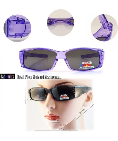 Clear Icy Bling Rectangular Polarized OTG Fit Over Sunglasses P007 - Black - C51887MAWOX $21.55 Rectangular