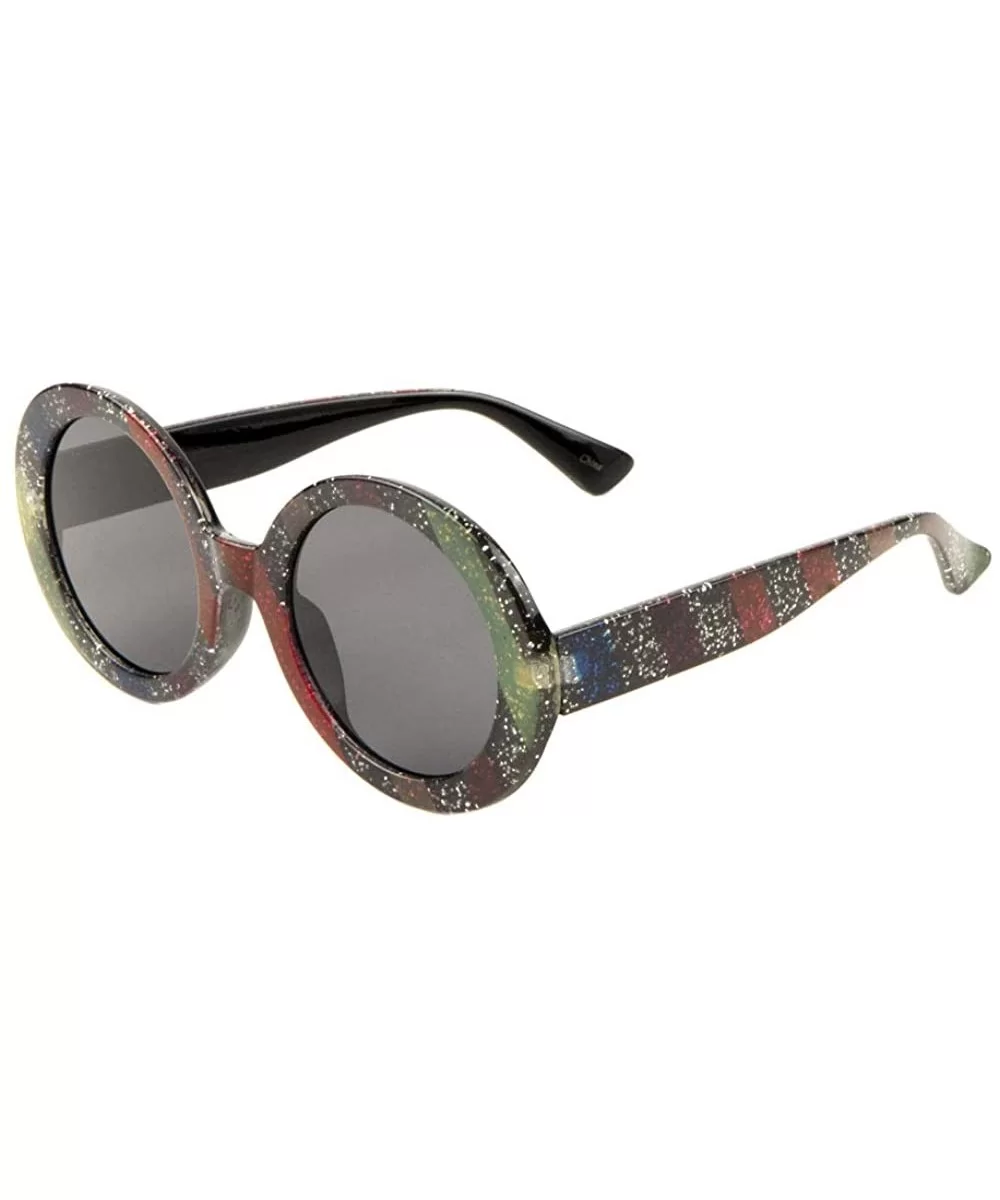 Oversized Flat Lens Retro Round Sunglasses - Black Multicolor - CK197YLI8N5 $21.02 Round