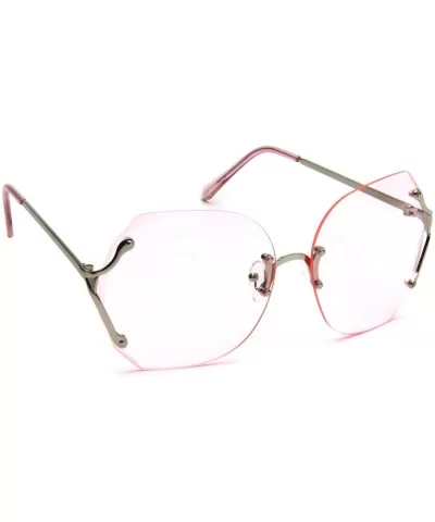 Oversized Rimless Sunglasses Beveled Colored Lens Metal Arms - Pink - CO18EWEAYKE $16.95 Rimless