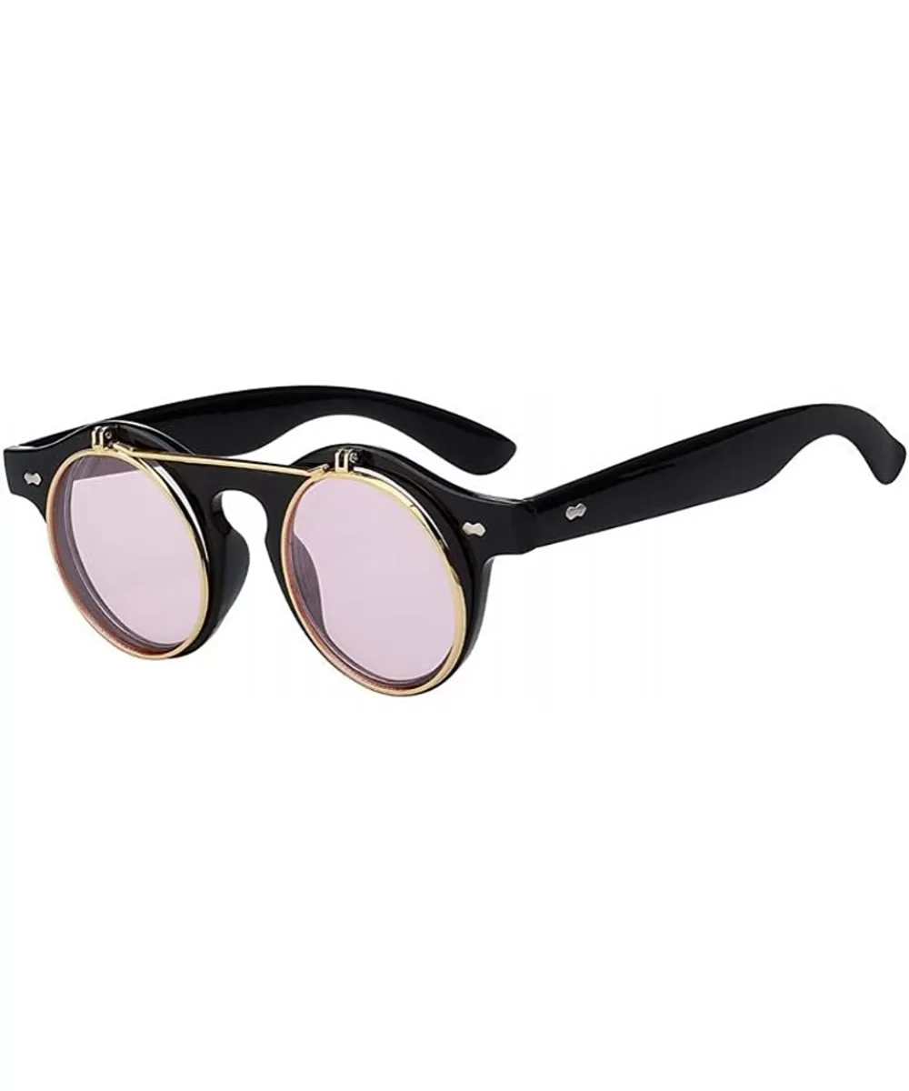 Women UV400 Retro Vintage Sunglasses Men Flip Up Round Shade Glass Eyeglasses - Black Pink - C218C8I7DCM $11.60 Round