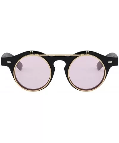 Women UV400 Retro Vintage Sunglasses Men Flip Up Round Shade Glass Eyeglasses - Black Pink - C218C8I7DCM $11.60 Round