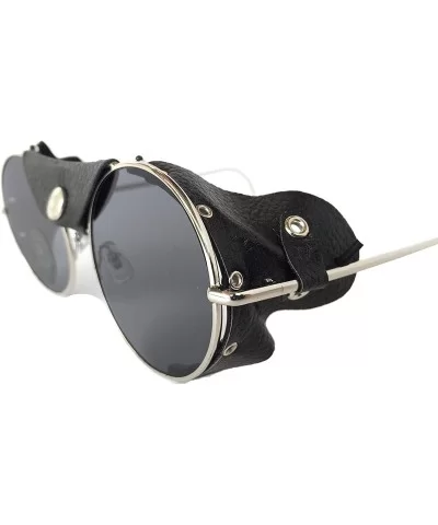 Round Lens Motorcycle Sunglasses (Chrome Frames - Flat Lens Grey) - CX17YOYOZ82 $49.65 Shield