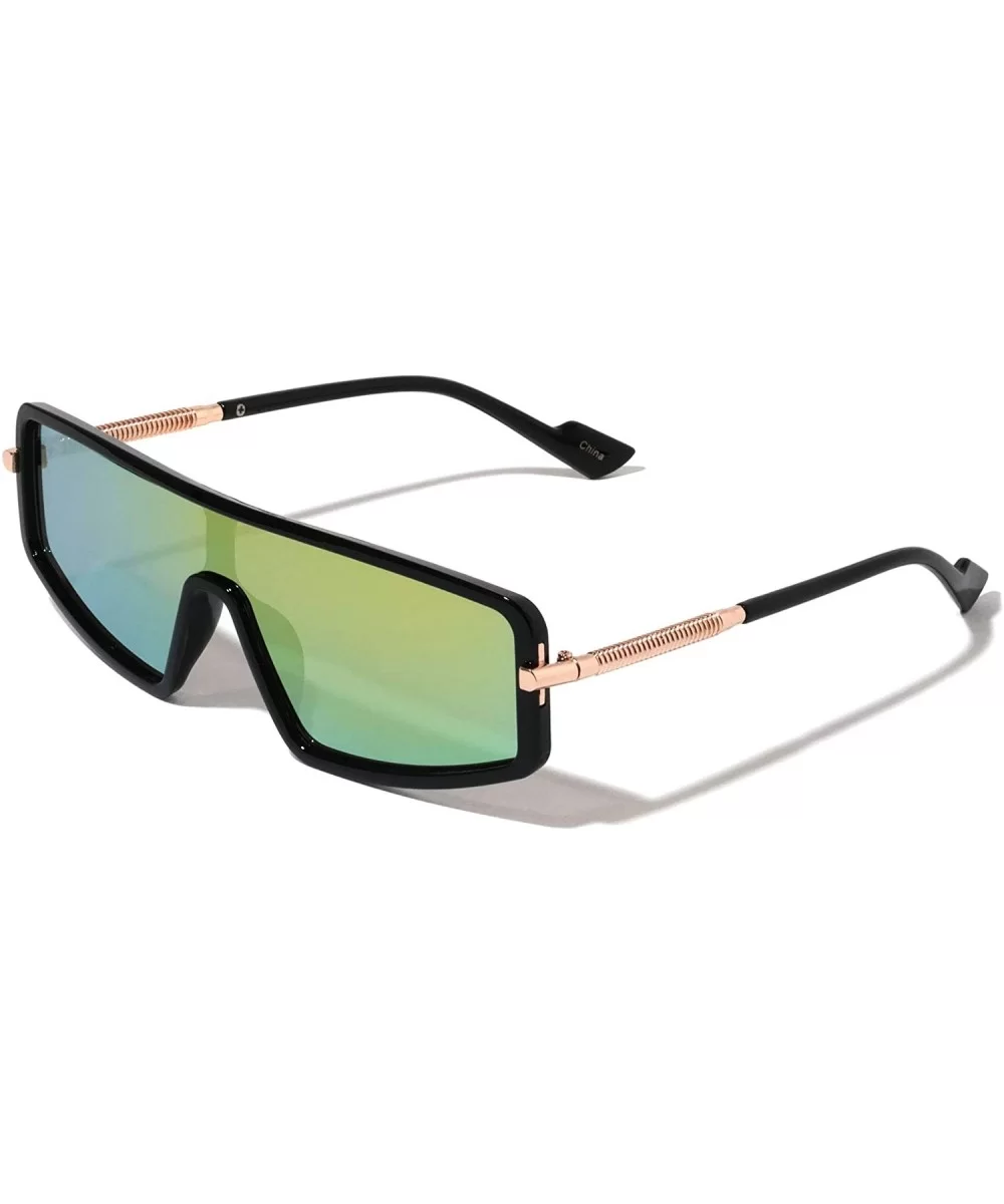 Geometric Flat Top Designer Shield Sunglasses - Green - CT197M7HEOS $21.06 Shield