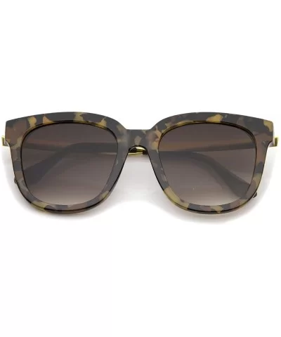 Modern Horn Rimmed Metal Temple Square Flat Lens Cat Eye Sunglasses 54mm - Camo-gold / Lavender - CZ12O1LY7FC $14.73 Cat Eye
