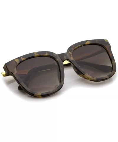 Modern Horn Rimmed Metal Temple Square Flat Lens Cat Eye Sunglasses 54mm - Camo-gold / Lavender - CZ12O1LY7FC $14.73 Cat Eye