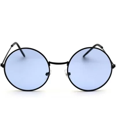 Retro Vintage Flat Color Circle Round Lens Sunglasses - Black Light Blue - C218WOOAMA0 $13.95 Square