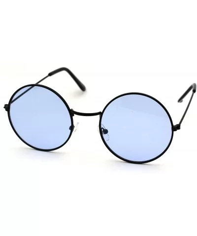 Retro Vintage Flat Color Circle Round Lens Sunglasses - Black Light Blue - C218WOOAMA0 $13.95 Square