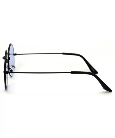 Retro Vintage Flat Color Circle Round Lens Sunglasses - Black Light Blue - C218WOOAMA0 $13.95 Square