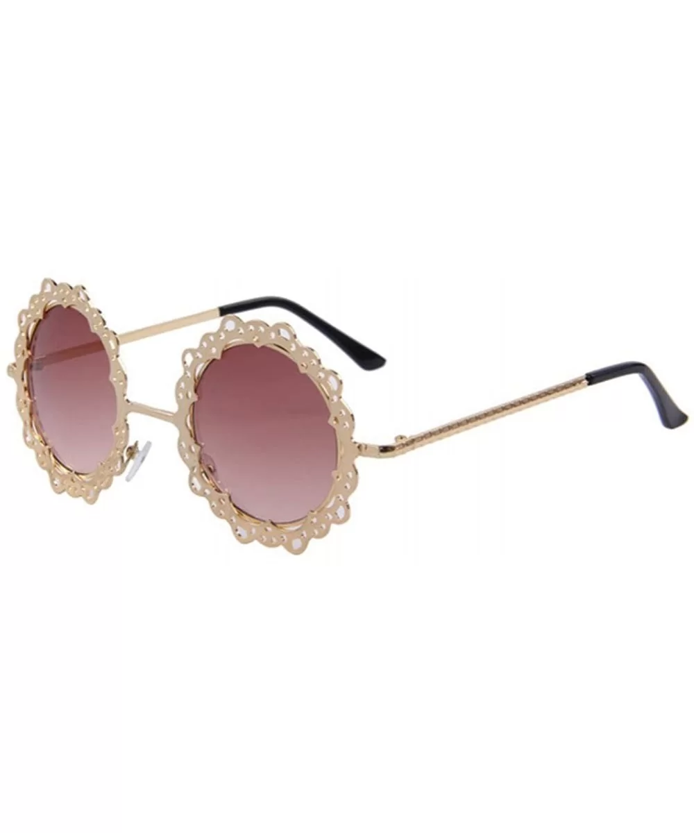 Women Hollow Out Round UV400 Sunglasses Vintage Retro Lace Flower Glasses - Gold - CI17YA2INTG $13.61 Rimless