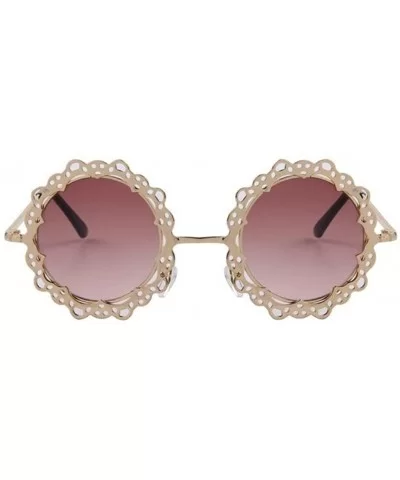 Women Hollow Out Round UV400 Sunglasses Vintage Retro Lace Flower Glasses - Gold - CI17YA2INTG $13.61 Rimless