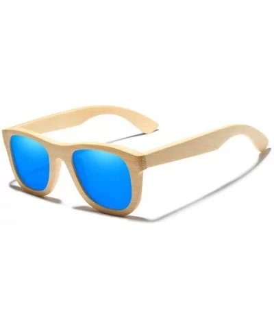 Handmade Bamboo Sunglasses Men Retro Wood Sun Glasses Women Polarized Mirror Coating Lenses Eyewear Case - Blue - C7194OCUKTY...