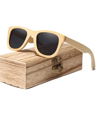 Handmade Bamboo Sunglasses Men Retro Wood Sun Glasses Women Polarized Mirror Coating Lenses Eyewear Case - Blue - C7194OCUKTY...