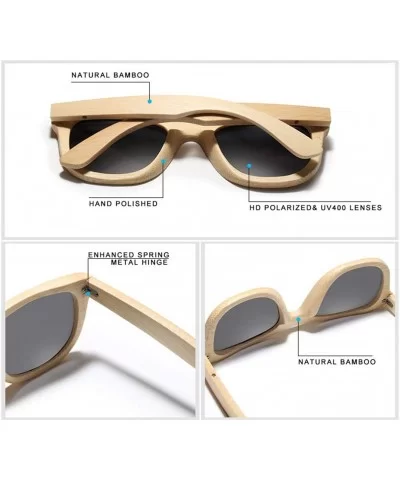 Handmade Bamboo Sunglasses Men Retro Wood Sun Glasses Women Polarized Mirror Coating Lenses Eyewear Case - Blue - C7194OCUKTY...