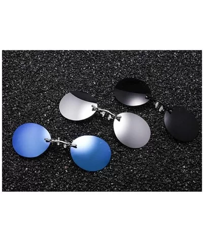 Fashion Round Small Frame Brand Designer clip on the nose Sunglasses Men Sun glasses UV400 - Black - CL18S4RI49R $17.34 Round