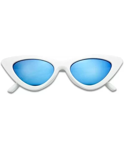 Super Retro Vintage Exaggerated Slim Netural Color Frame Cat Eye Sunglasses - White Frame - CD18DG88XKC $12.55 Oval