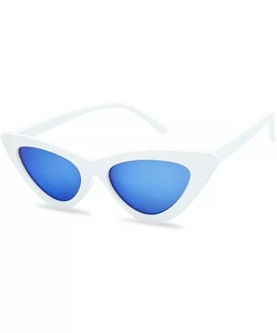 Super Retro Vintage Exaggerated Slim Netural Color Frame Cat Eye Sunglasses - White Frame - CD18DG88XKC $12.55 Oval