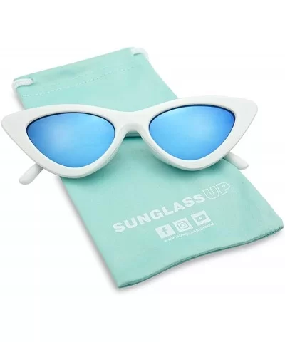 Super Retro Vintage Exaggerated Slim Netural Color Frame Cat Eye Sunglasses - White Frame - CD18DG88XKC $12.55 Oval