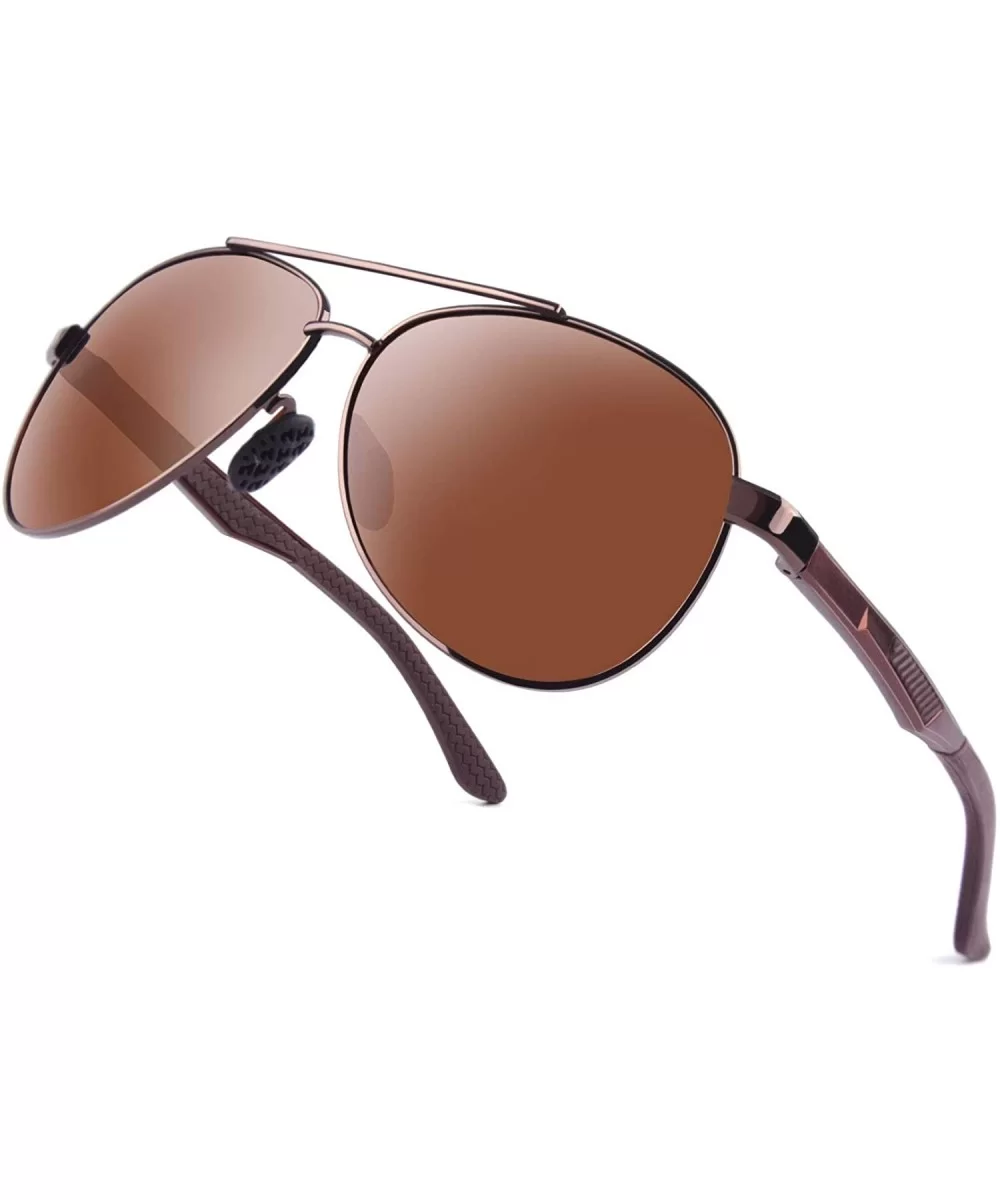 Pilot Polarized Sunglasses for Men Lightweight Al-Mg Sports UV400 S704 - Brown Frame/Brown Lens - C418XQ45T3M $24.10 Aviator