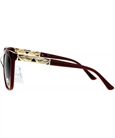 Womens Art Nouveau Deco Metal Engraving Jewel Arm Horned Sunglasses - Burgundy Brown Smoke - CC12OC1EAP9 $14.10 Rectangular