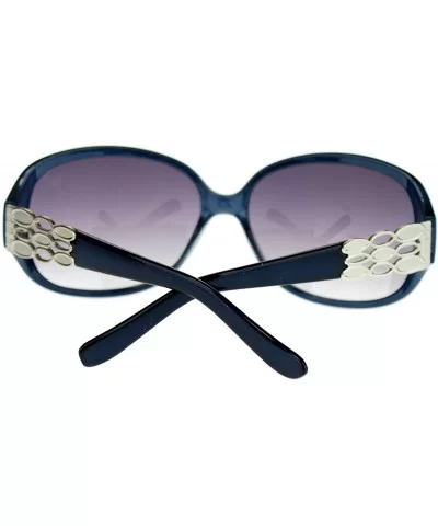 Womens Luxury Large Round Plastic Metal Jewel Hinge Butterfly Sunglasses - Blue - CJ11NSKXH5L $17.65 Oval