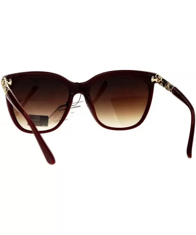 Womens Art Nouveau Deco Metal Engraving Jewel Arm Horned Sunglasses - Burgundy Brown Smoke - CC12OC1EAP9 $14.10 Rectangular