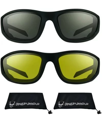 Motorcycle Sunglasses Foam Padded for Larger Head Sizes (Smoke + Yellow Combo) - Smoke + Yellow Combo - C51885Z327X $45.24 Sport
