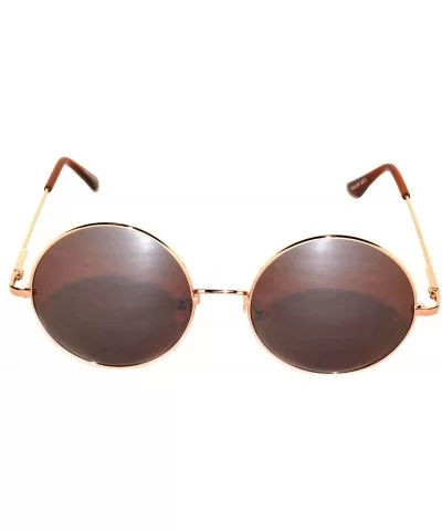 Round Retro Vintage Circle Style Sunglasses Colored Metal Frame (Brown) - CB12MOOV7F3 $12.61 Round