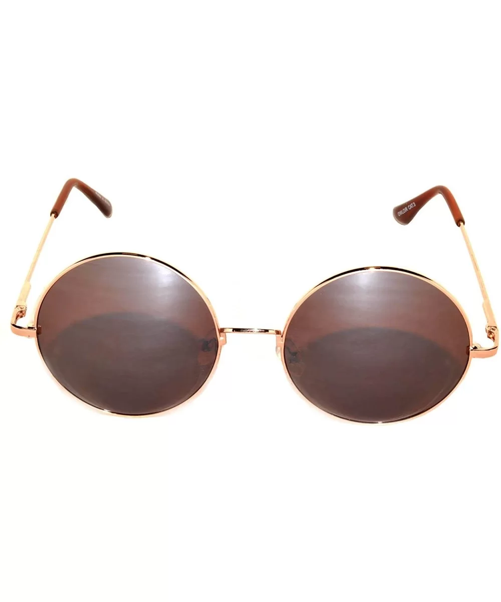 Round Retro Vintage Circle Style Sunglasses Colored Metal Frame (Brown) - CB12MOOV7F3 $12.61 Round