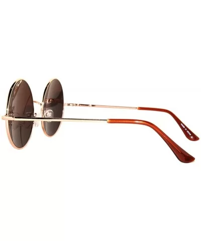 Round Retro Vintage Circle Style Sunglasses Colored Metal Frame (Brown) - CB12MOOV7F3 $12.61 Round