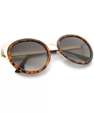 Womens Two-Toned Metal Temple Tinted Lens Cat Eye Sunglasses 54mm - Tortoise-gold / Lavender - C212H0L9XN3 $14.95 Round