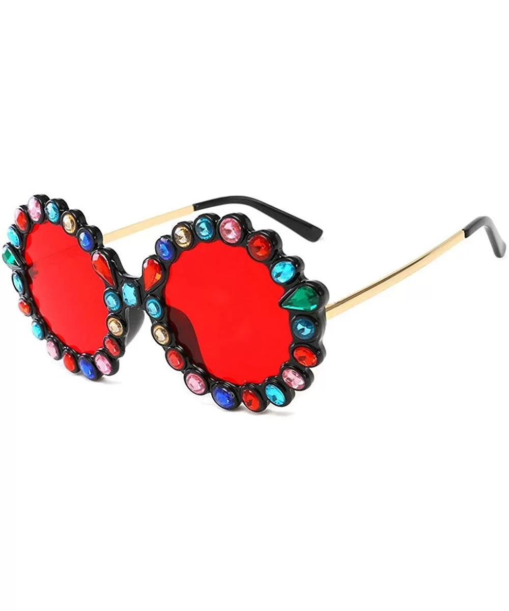 Oversize Sunglasses Fashion Crystal Glasses - Red - CL18QIRTUYD $18.23 Round