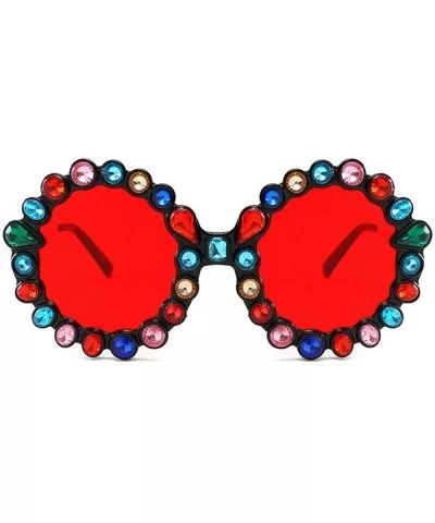 Oversize Sunglasses Fashion Crystal Glasses - Red - CL18QIRTUYD $18.23 Round