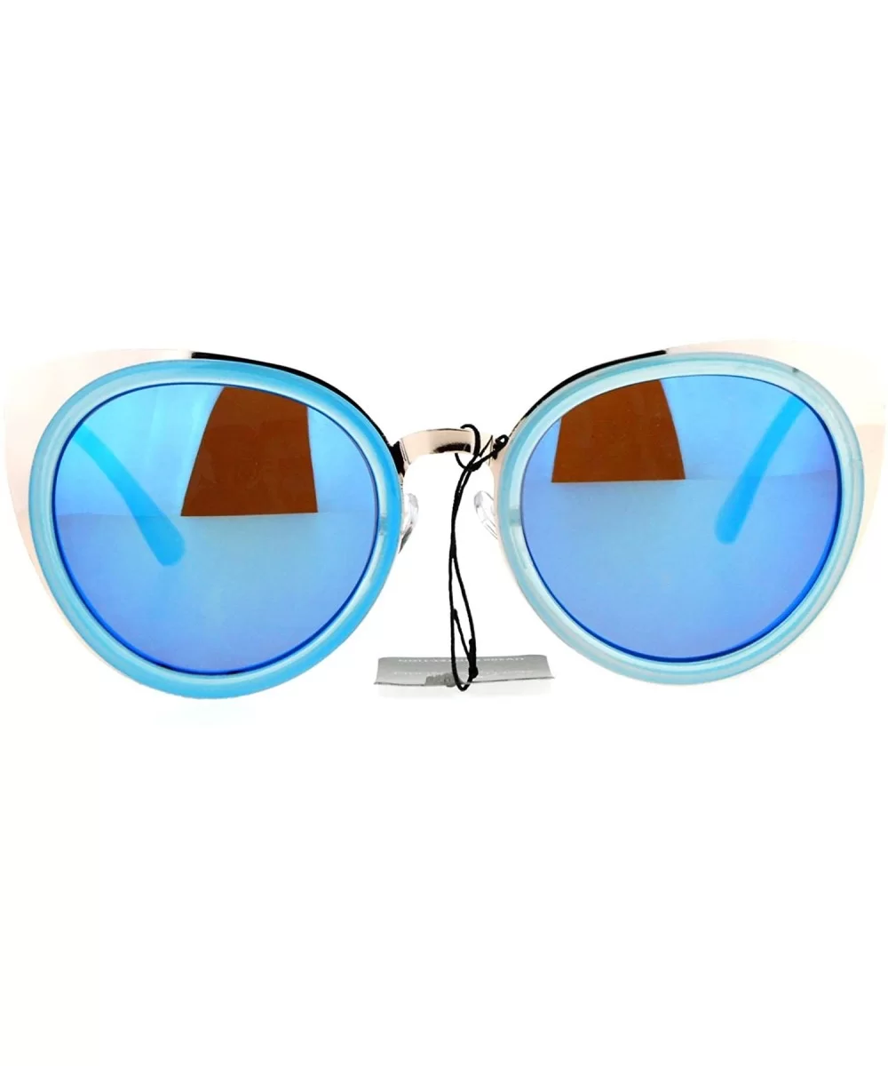 Mirrored Mirror Lens Double Rim Metal Cat Eye Sunglasses - Gold Blue - C212IGSR9K3 $17.09 Cat Eye